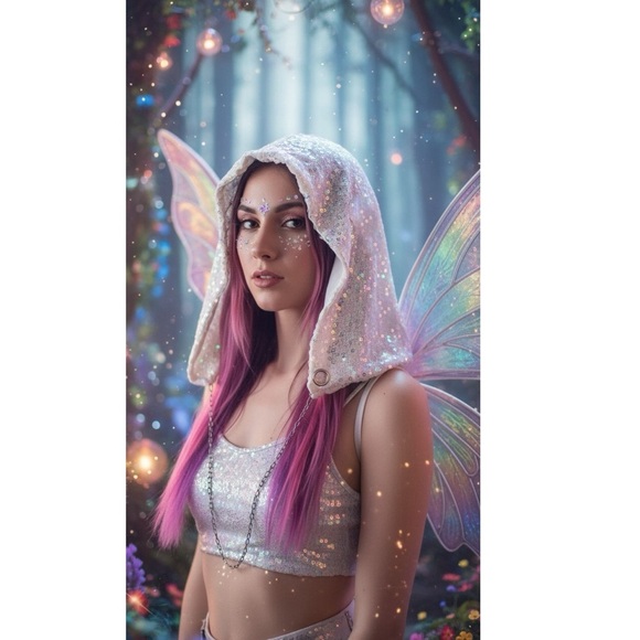 Handmade Sequin Festival Hood, Rave, Fairy, Cosplay, Concert Wear, OneSize main image 5